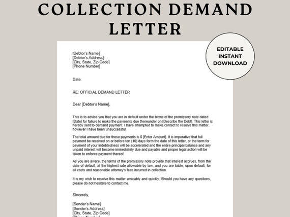Demand Letter, Demand Letter Template, Editable Demand Letter, Legal Form, Debt Collection, Letter for Payment, Debt Collection Letter