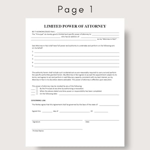 Printable Limited Power of Attorney Template: Editable POA Form ...