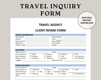 Travel Inquiry Form Template: Client Consultation, Agent Invoice (PDF & Word)
