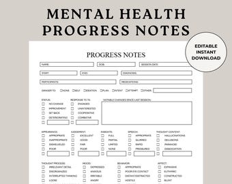 Mental Health Progress Notes Template: Therapy & Social Work (Digital Download, US Letter)
