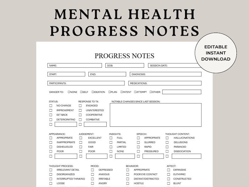 Mental Health Progress Notes Template: Therapy & Social Work (digital ...