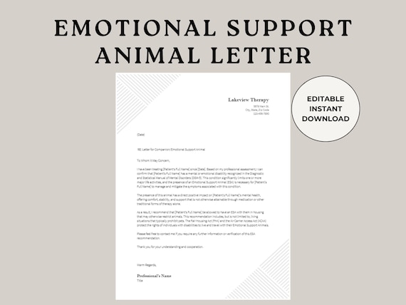 Emotional Support Animal Letter, ESA Letter, ESA Letter Template, Service Animal, SOAP Notes Therapy, Dap note, esa template, Therapist Note