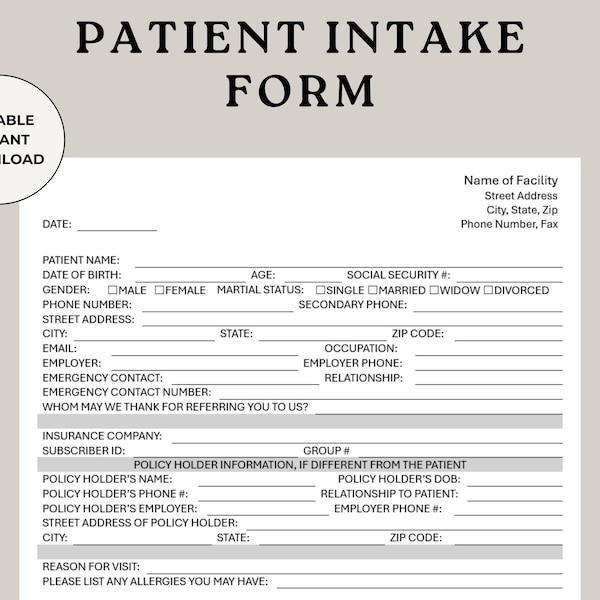 Medical Intake Form - Etsy