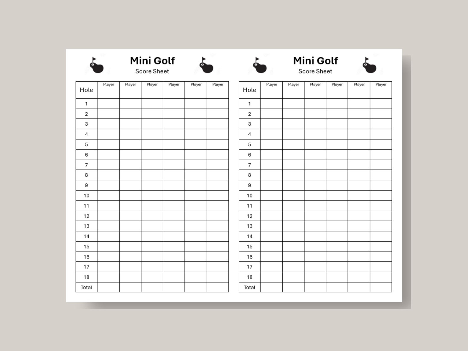 Printable Mini Golf Scorecard: Putt Putt Scoresheet Template (PDF