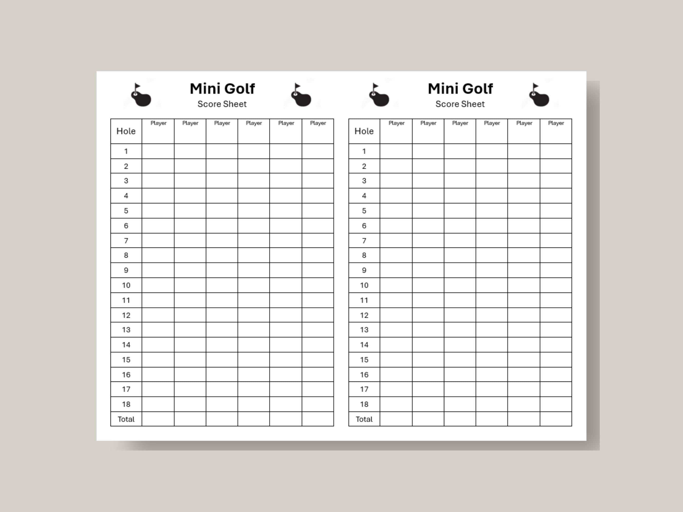 Mini Golf Score Sheet Putt Putt Scorecard Mini Golf Scorecard