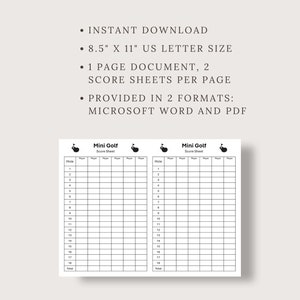 Printable Mini Golf Scorecard: Putt Putt Scoresheet Template (PDF