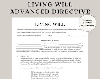 Modelo de Testamento Vital: Instrucciones Anticipadas, Formulario de Atención Médica (Descarga Digital)