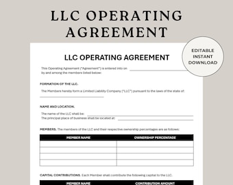 LLC Operating Agreement Template: Company Formation (Digital Download, Word & PDF)