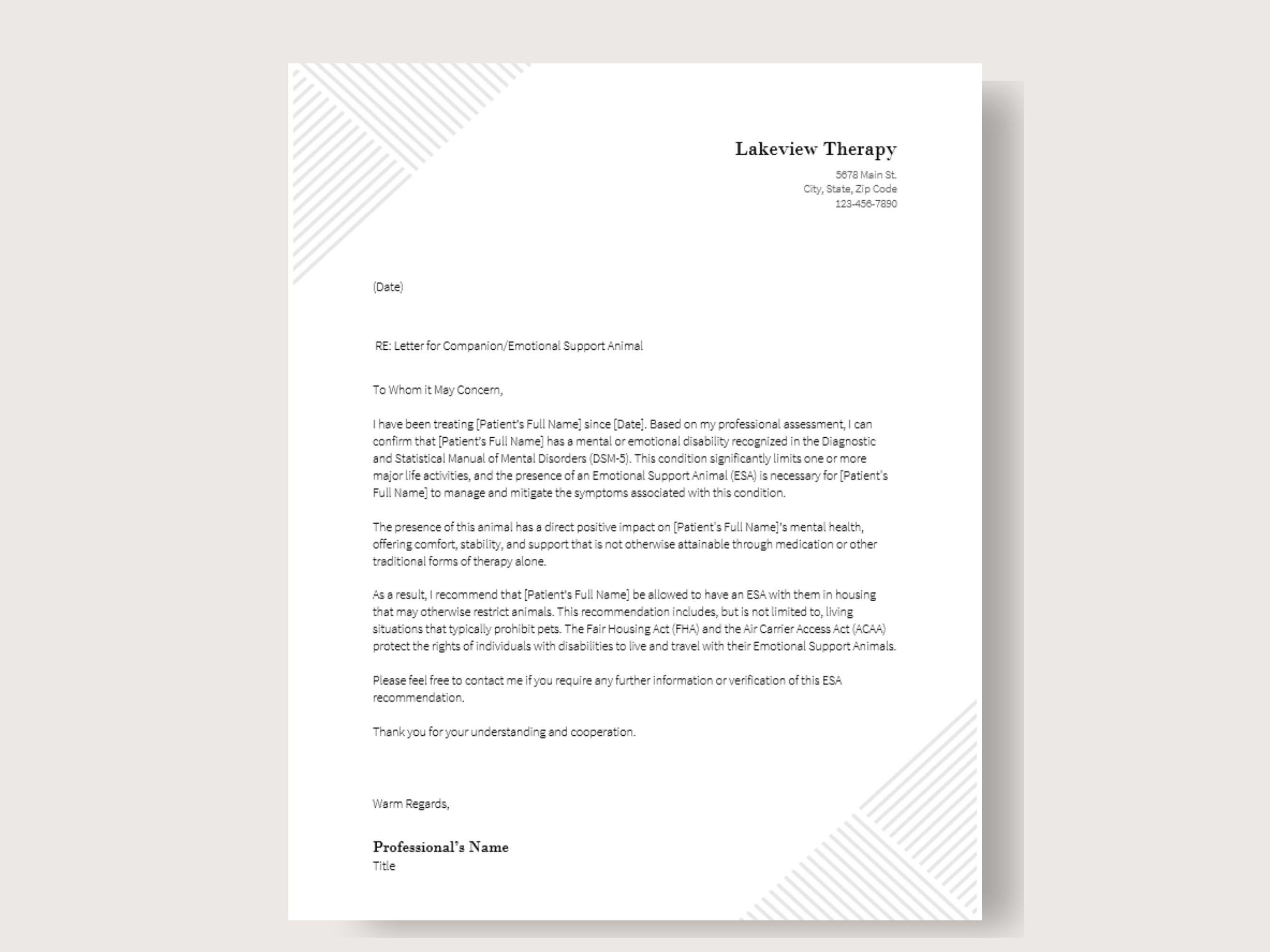 Emotional Support Animal Letter, ESA Letter, ESA Letter Template ...