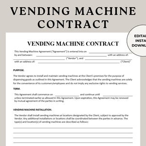 Vending Machine Contract, Vending Lease Forms, Vending Business, Vending Rental Forms, Vending Terms, Soda Vending, DIY Vending Machine