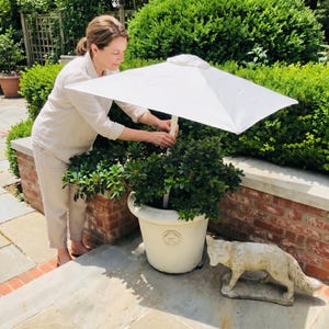Plant Shade Umbrella | High Quality | Protects Scorching | Keeps Soil Moist | Sturdy Canvas Square Canopy 26.4" x 26.4" | La Jolla Sapphire