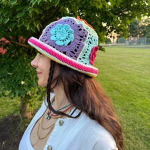 Crochet Bucket Hat, Cotton Summer Hat, Boho Bucket for Women, Beach Hat, Summer Hat, Handmade Bucket Hat, Granny Square Hat, Cotton Hat