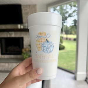 Grandmillennial fall cups, Thanksgiving cups, thanksgiving foam cups, custom thanksgiving cups