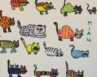 Katzenbild, Katzen, bunt, witzig, einzigartig, auf Leinwand