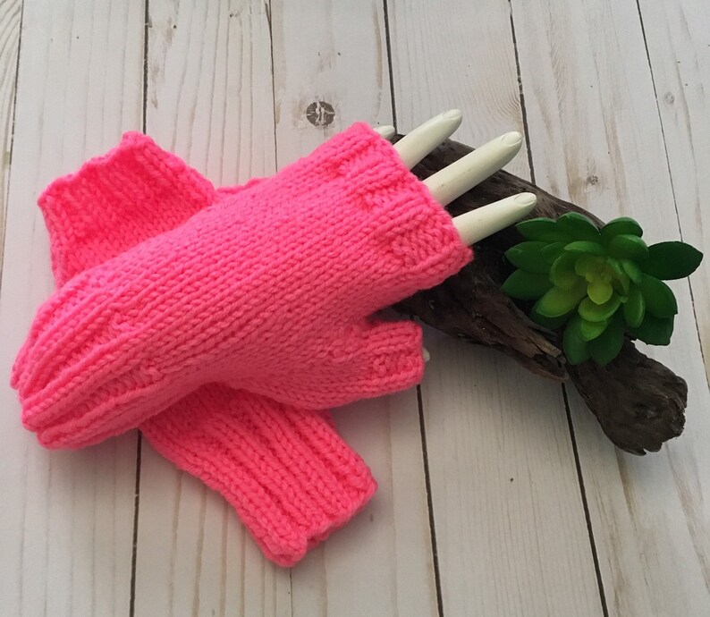 Fluorescent Pink Fingerless Gloves