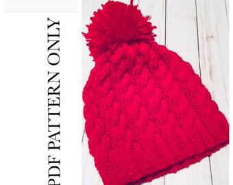 KNIT PATTERN - Happy Pom Pom Beanie - PDF Pattern Only