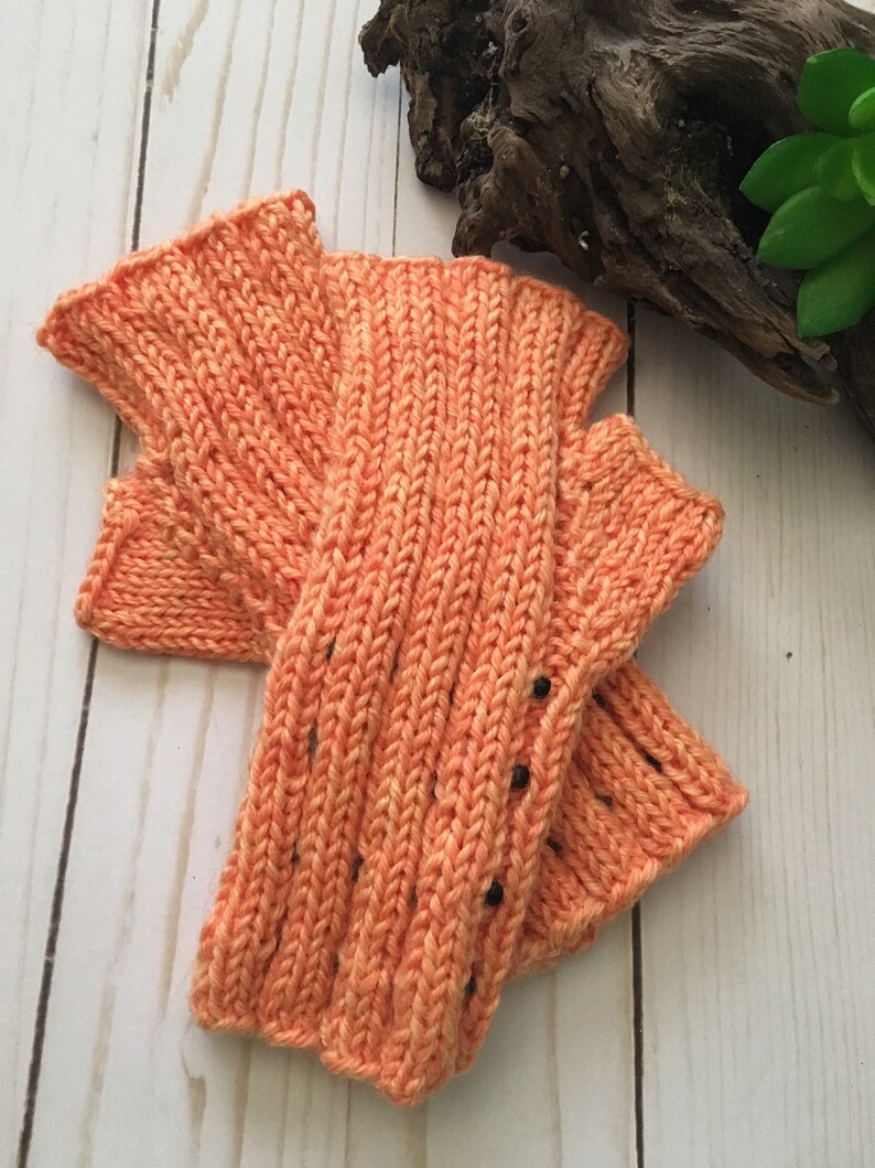 Peach Beaded Fingerless Gloves