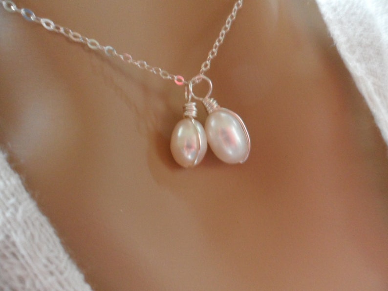 Freshwater Pearl MotherDaughter Pearl Necklace Sterling Silver Necklace REDUCED