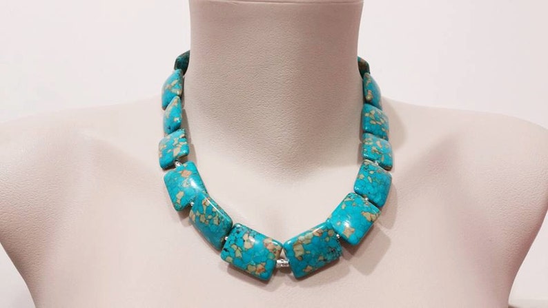 Rectangle Mosaic Turquoise Jewelry Statement Neckace Turquoise Necklace Gemstone Handmade Jewelry