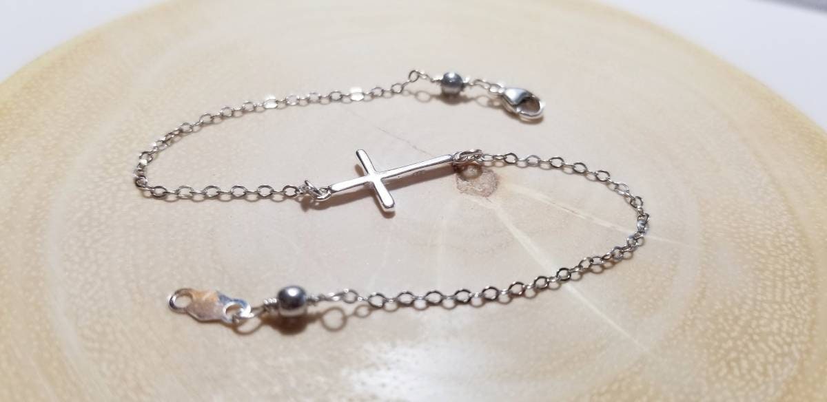 Thin Sideways Cross Bracelet - Thin Cross, Sterling Silver