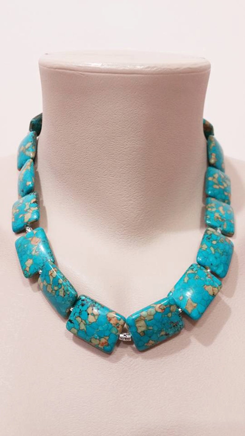 Rectangle Mosaic Turquoise Jewelry Statement Neckace Turquoise Necklace Gemstone Handmade Jewelry