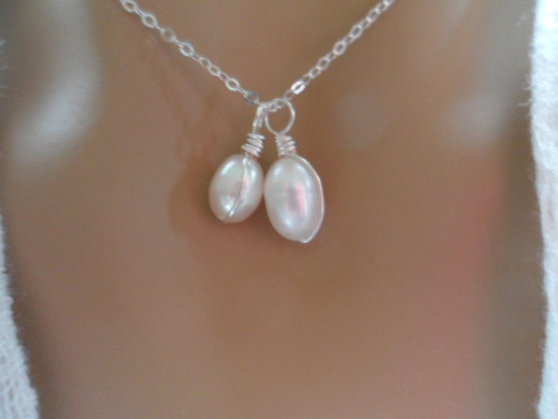 Freshwater Pearl MotherDaughter Pearl Necklace Sterling Silver Necklace REDUCED