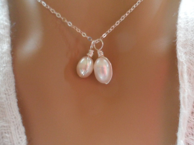 Freshwater Pearl MotherDaughter Pearl Necklace Sterling Silver Necklace REDUCED