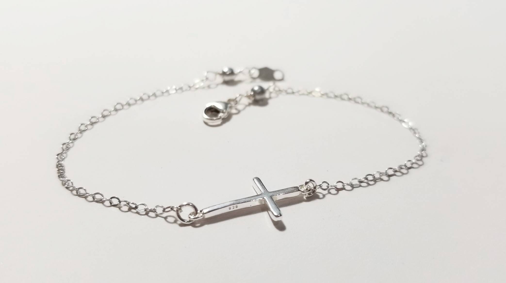 今 話題 の 人気 商品 Thin Silver Sterling Cross, Thin - Bracelet Cross Sideways アクセサリー