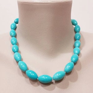 Oval Turquoise Necklace: Magnesite Gemstone, Statement Jewelry