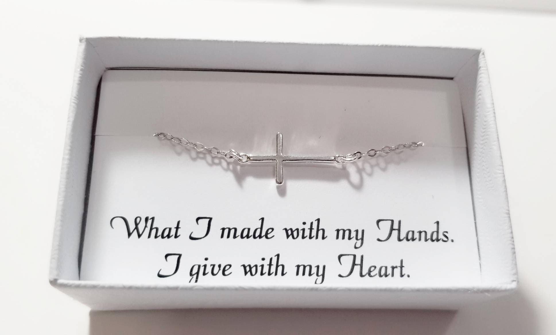 Thin Sideways Cross Bracelet - Thin Cross, Sterling Silver