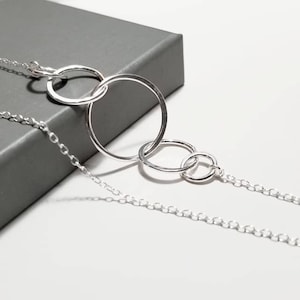 Five Circle Eternity Necklace - Handmade Silver Intertwined Ring Necklace, Five Rings, Connected Circles, Infinity Necklace, 50th Birthday