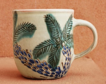 Mug palmiers, poterie artisanale, céramique égyptienne, mugs artisanaux