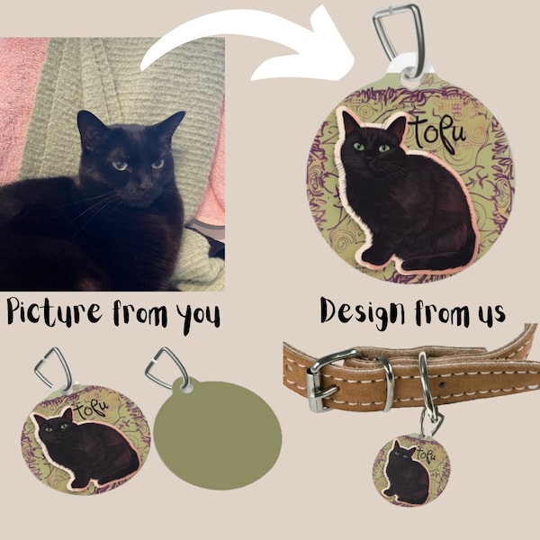 Customized hand-drawn pet tags - CUTEST on Etsy | proudly made in Canada | Using Pet's Photo + (any text/description)