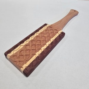 16&quot; Cedar, Pine, Purpleheart spanking Paddle with Celtic Weave. spankingpaddle dungeon punishment dominant gear submission training sadistic