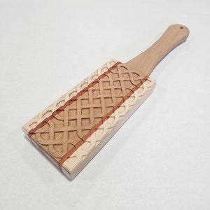 16&quot; Cherry, Padauk, Maple spanking Paddle with Celtic Weave. spankingpaddle dungeon punishment dominant gear submission training sadistic
