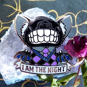 I am the Night Bat Pin, Witchy Pins, Halloween Pins, Witchy Gifts, Bat Enamel Pin, Spooky Pins, Vampire Pin, Goth Enamel Pin, Halloween Gift image 1