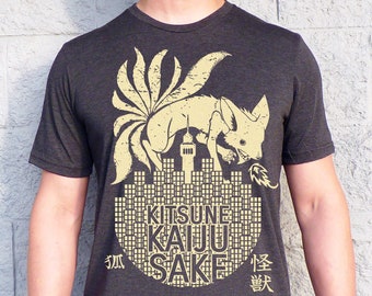 Camiseta Kaiju, camiseta Kitsune Kaiju Sake, camiseta para hombre, camiseta gráfica para hombre, camiseta de mitología, camiseta de zorro, camiseta geek, regalo para hombre, regalos geek para él