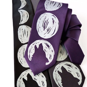 Werewolf Moon Phase Necktie, Moon Necktie, Wolf Necktie, Moon Tie, Moon Phases, Astrology Gift, Unique Gift, Boyfriend Gift, Mens Gift image 1