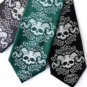 Faun Skull Necktie, Neckties for Men, Skull Tie, Screen Printed Tie, Forest Necktie, Gothic Necktie, Halloween Tie, Unique Gifts for Men