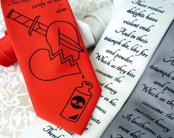 Romeo and Juliet Necktie, Shakespeare Necktie, Valentine's Day Gift, Book Gifts, Teacher Gifts, Romantic Gifts for Boyfriend, Husband Gift