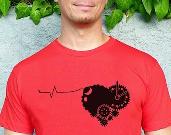 Valentines Shirt, Heart Tshirt, Clockwork Heart Shirt, Mens Shirt, Love Tshirt, Valentines Day Gift for Him, Boyfriend Gift, Husband Gift
