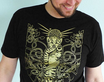 Maglietta da uomo con gatto, regalo per amanti dei gatti, maglietta con stampa serigrafica, maglietta vegana, maglietta divertente da uomo, papà gatto - Santo Patrono dei gattini