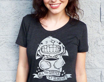 Coffee Cat Tshirt, Coffee Shirt Women, Cat Shirt, Coffee Lover Gift, Womens Tshirt, Vegan Shirt, Cute Shirts, Caffeine Shirt