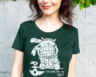 Kale Shirt Women, Vegan Tshirt, Vegan Shirt Women, Plant Based, Kale Tshirt, Vegan Gift, Kale Bunny Barbarian Shirt - The Bunbarian (Mature)