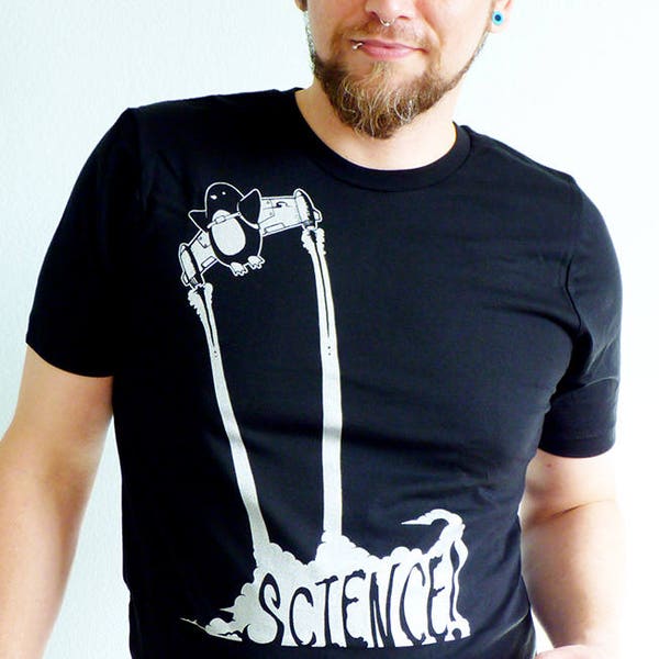 Camiseta de ciencia de pingüino, camiseta de ciencia, camiseta divertida, regalo de ciencia, camiseta de profesor de ciencias, camiseta de pingüino con mochila propulsora - Camiseta de vuelo del pingüino