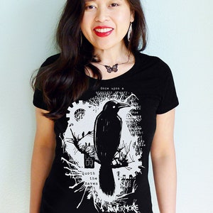 Nevermore Raven Tshirt, Edgar Allan Poe Women's Tshirt, Hand Screen Printed Shirt, Spooky Shirt, Gothic Tshirt, Raven Shirt, Book Tshirt