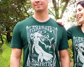 Absinth Tshirt, Jugendstil Tshirt, Herren Tshirt, Android Android T-Shirt, Herren Geschenk, Mann Geschenk, Vegan T-Shirt, Tech Geschenk für Männer
