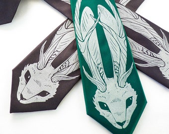 Horned Rabbit Necktie, Neckties for Men, Rabbit Necktie, Mens Tie, Gifts for Men, Mythical Creatures, Mythology - The Legend of the Wood Tie