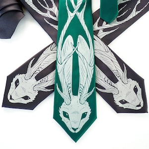 Horned Rabbit Necktie, Neckties for Men, Rabbit Necktie, Mens Tie, Gifts for Men, Mythical Creatures, Mythology The Legend of the Wood Tie image 2