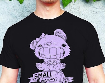 Piccola ma molto ostile maglietta, maglietta unisex, maglietta divertente, maglietta con animali carini, magliette grafiche, maglietta con stampa serigrafica fatta a mano